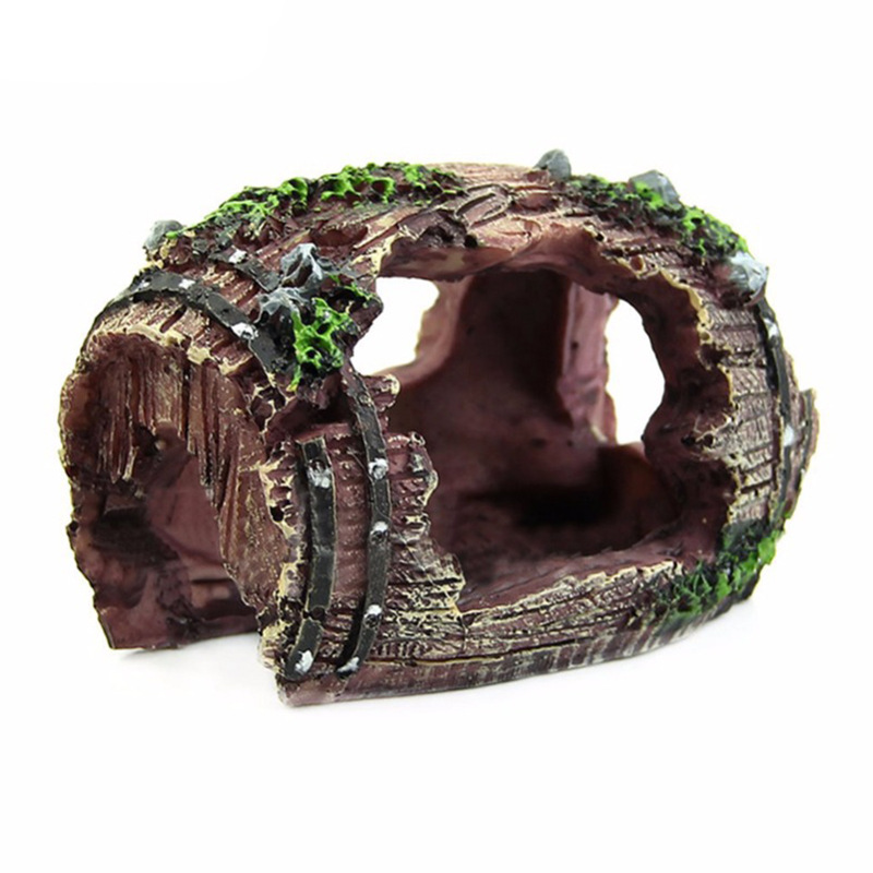 Aquarium Fish Accessories - Aquarium Artificial Barrel Cave Resin Ornaments